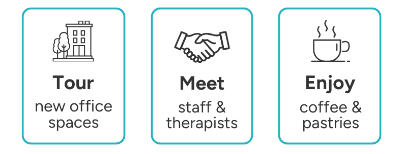 Sherman Oaks Open house, Friday January 16 from 9-11 am. at 14242 Ventura Blvd #100. Join us to tour office spaces, meet staff and therapists and enjoy coffee and pastries.